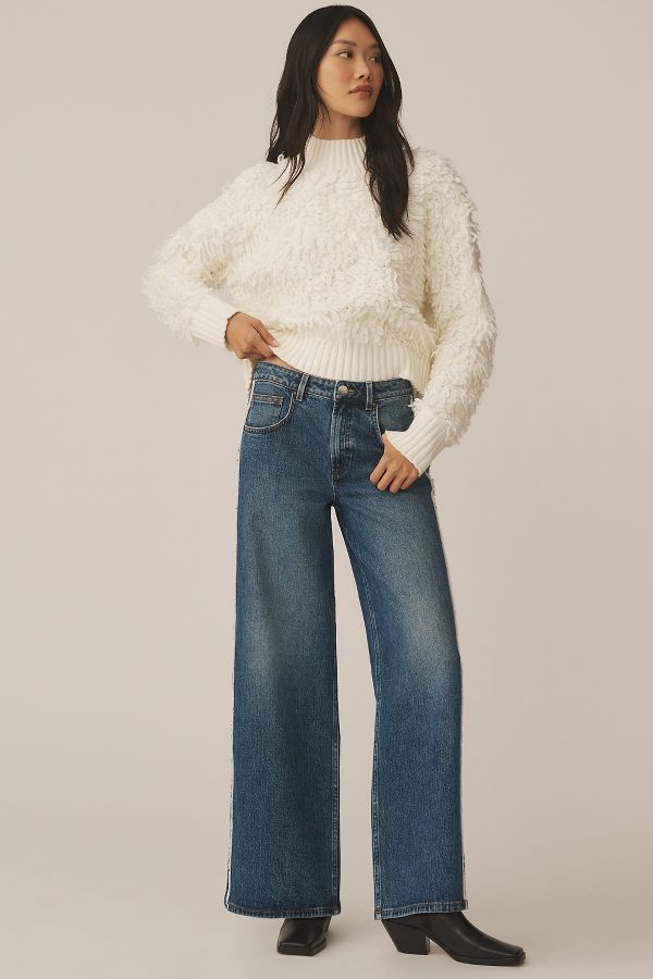 Slide View: 3: Seventy + Mochi Gracie Side-Stripe Mid-Rise Wide-Leg Jeans