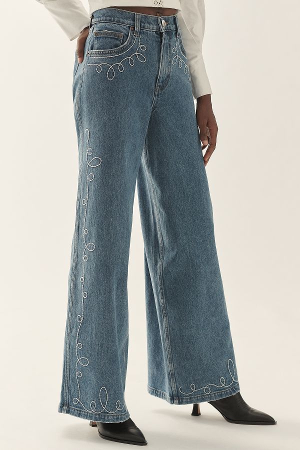 Slide View: 5: Seventy + Mochi Western Bay Mid-Rise Wide-Leg Jeans