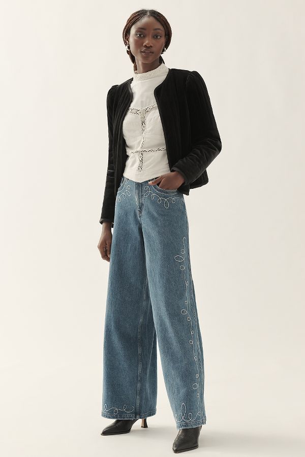 Slide View: 1: Seventy + Mochi Western Bay Mid-Rise Wide-Leg Jeans