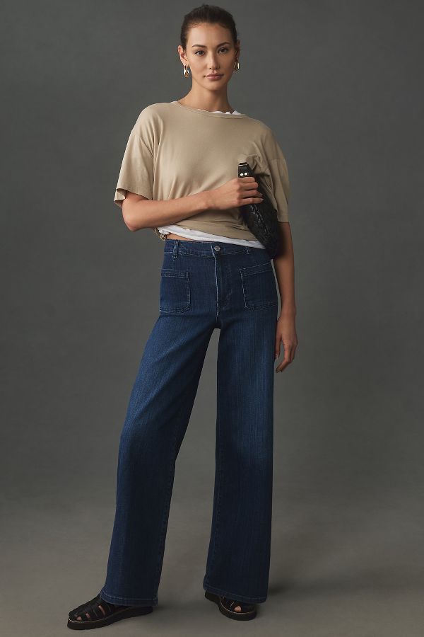 Slide View: 1: FRAME Le Slim Palazzo High-Rise Wide-Leg Jeans