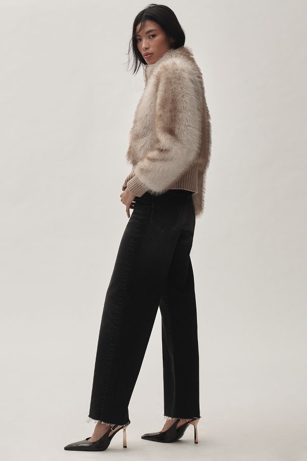 Slide View: 3: FRAME Le Slim Palazzo Raw Fray High-Rise Wide-Leg Jeans