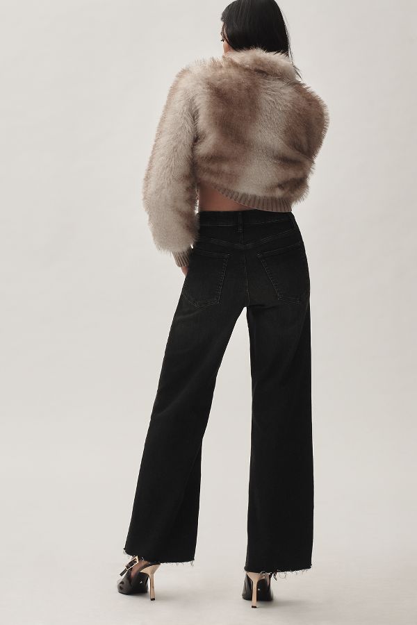 Slide View: 4: FRAME Le Slim Palazzo Raw Fray High-Rise Wide-Leg Jeans