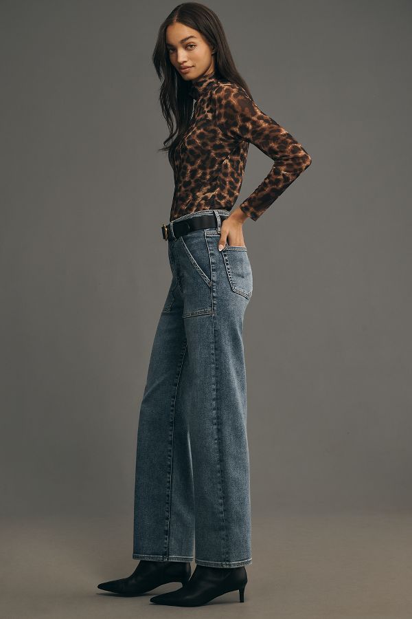 Slide View: 3: FRAME The Trapunto High-Rise Straight-Leg Jeans