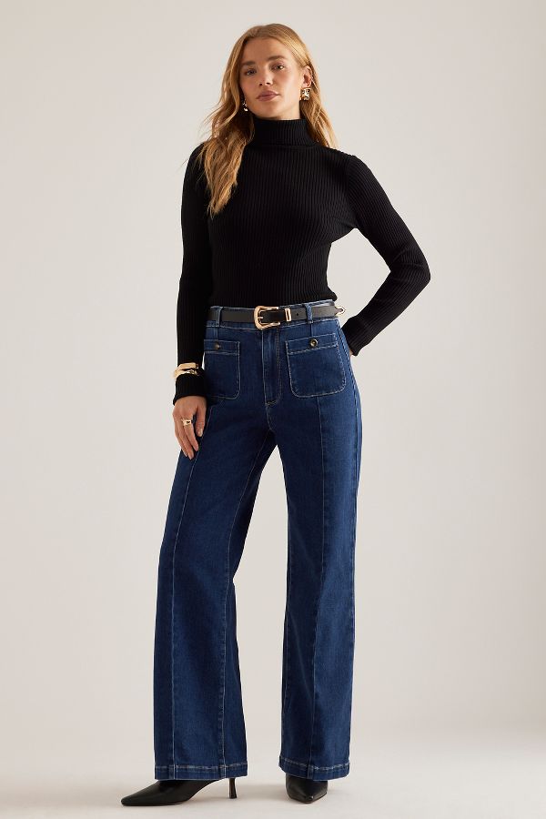 Vista diapositiva: 5: PAIGE Anessa Cucita Vita Alta Gamba Larga Jeans