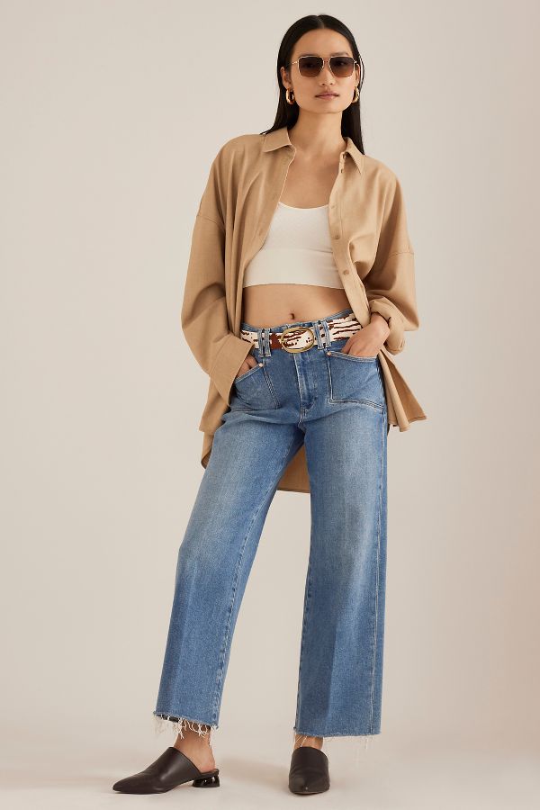 Slide View: 1: PAIGE Anessa Raw Hem Wide-Leg Jeans