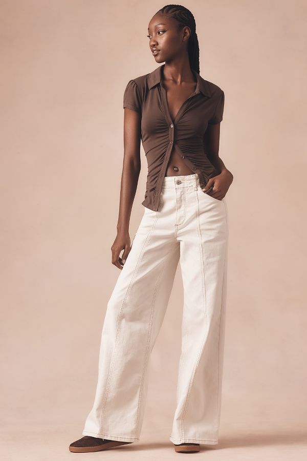 Slide View: 1: The Delaney Clean-Seamed High-Rise Wide-Leg Jeans by Maeve