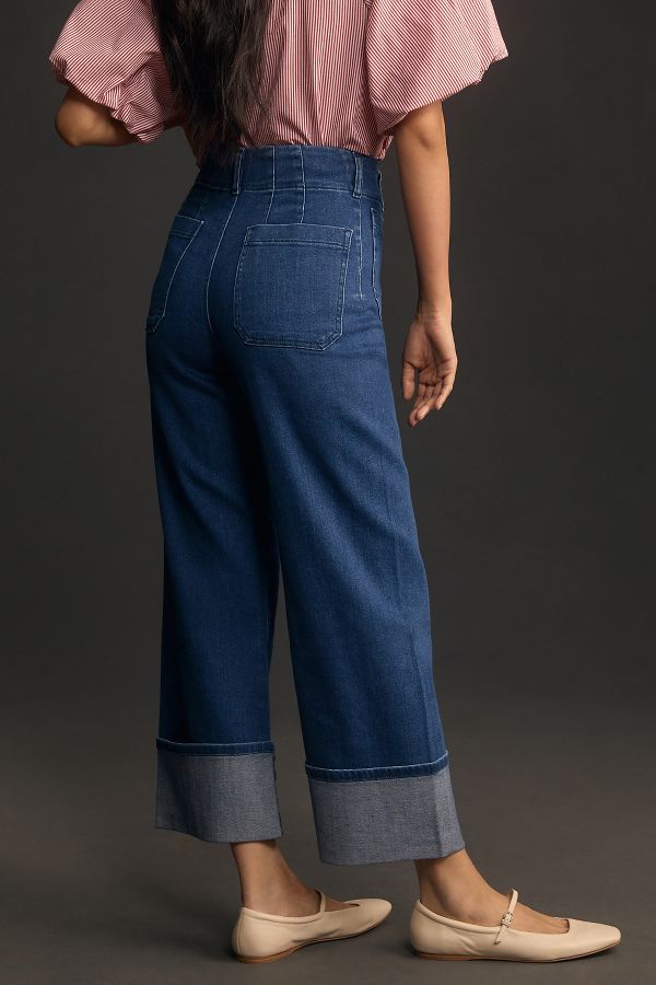 Slide View: 3: The Colette Cuffed High-Rise Wide-Leg Jeans by Maeve