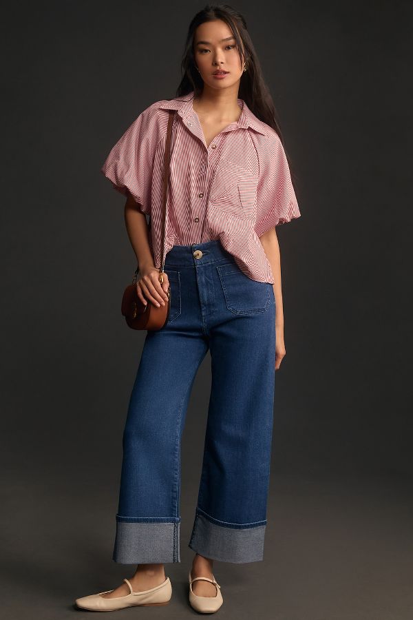 Slide View: 1: The Colette Cuffed High-Rise Wide-Leg Jeans by Maeve