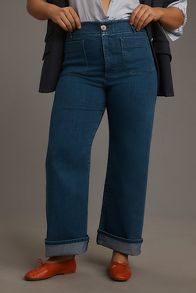 Slide View: 7: The Colette Cuffed High-Rise Wide-Leg Jeans by Maeve