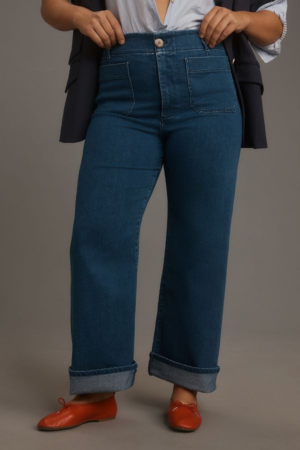 Slide View: 7: The Colette Cuffed High-Rise Wide-Leg Jeans by Maeve