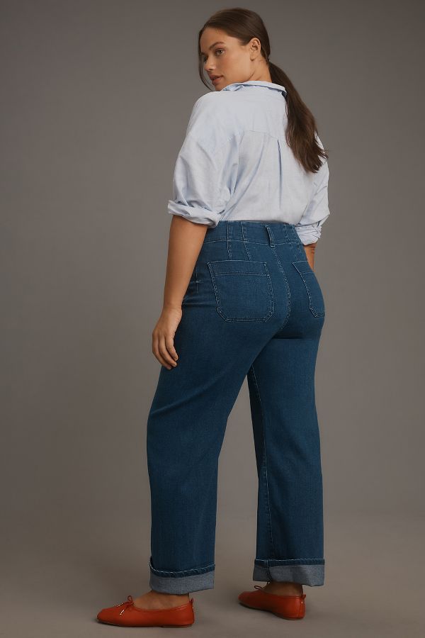 Slide View: 9: The Colette Cuffed High-Rise Wide-Leg Jeans by Maeve