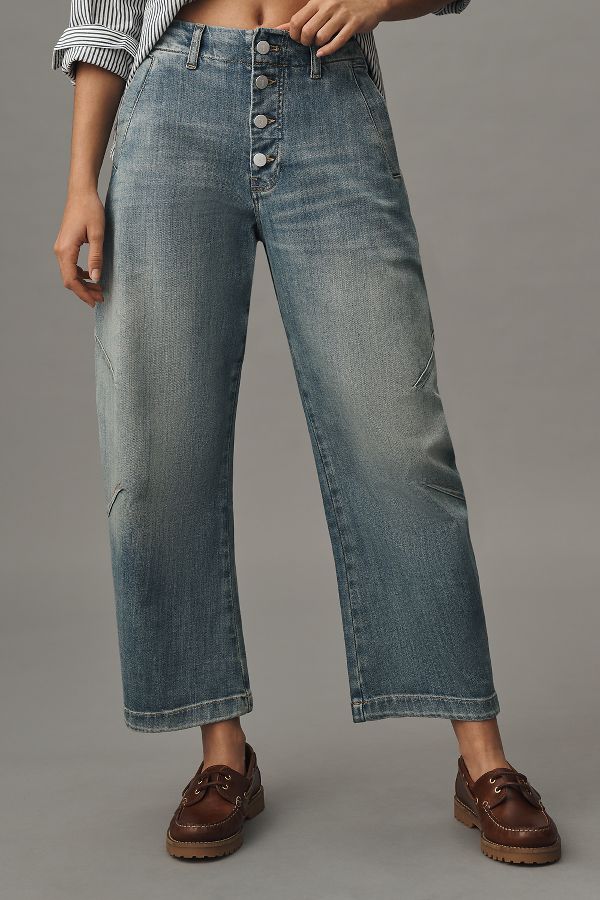 Slide View: 2: The Arin Mid-Rise Button-Front Barrel Pant by Pilcro