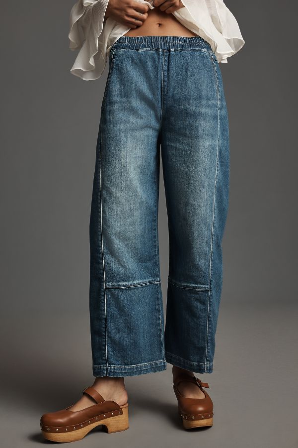 Slide View: 2: The Izzie Relaxed Pull-On Barrel Jeans by Pilcro