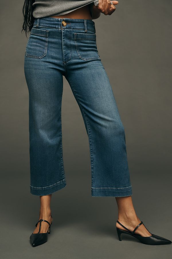 Slide View: 2: The Colette Denim High-Rise Cropped Wide-Leg Jeans by Maeve