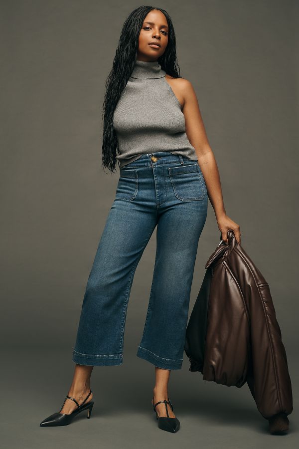 Slide View: 1: The Colette Denim High-Rise Cropped Wide-Leg Jeans by Maeve