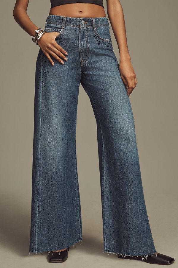 Slide View: 2: The Adi Mid-Rise Frayed Relaxed Flare Jeans by Pilcro: Decorated Edition