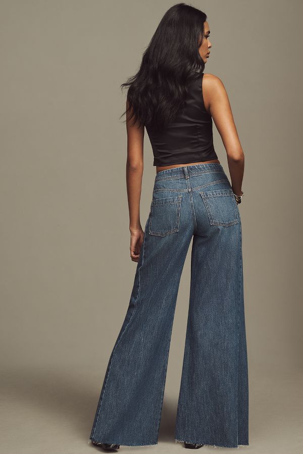 Slide View: 4: The Adi Mid-Rise Frayed Relaxed Flare Jeans by Pilcro: Decorated Edition