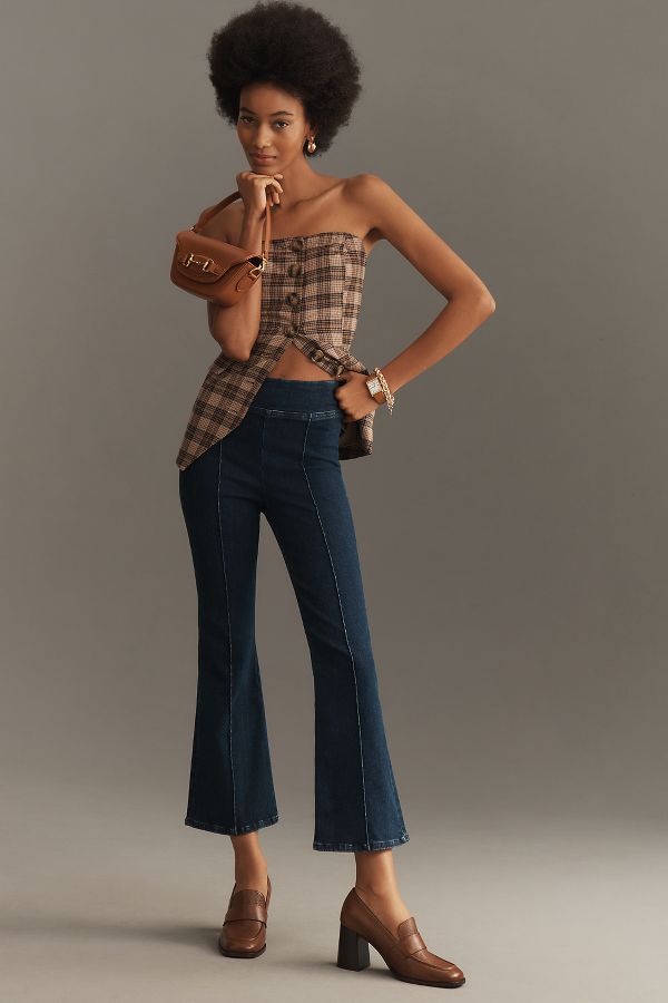 Slide View: 1: FRAME Jetset High-Rise Crop Mini Boot Pintuck Jeans