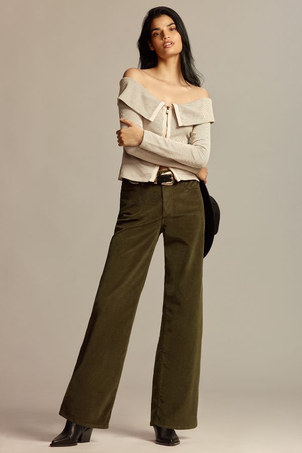 Slide View: 1: FRAME Corduroy Le Slim Palazzo High-Rise Jeans