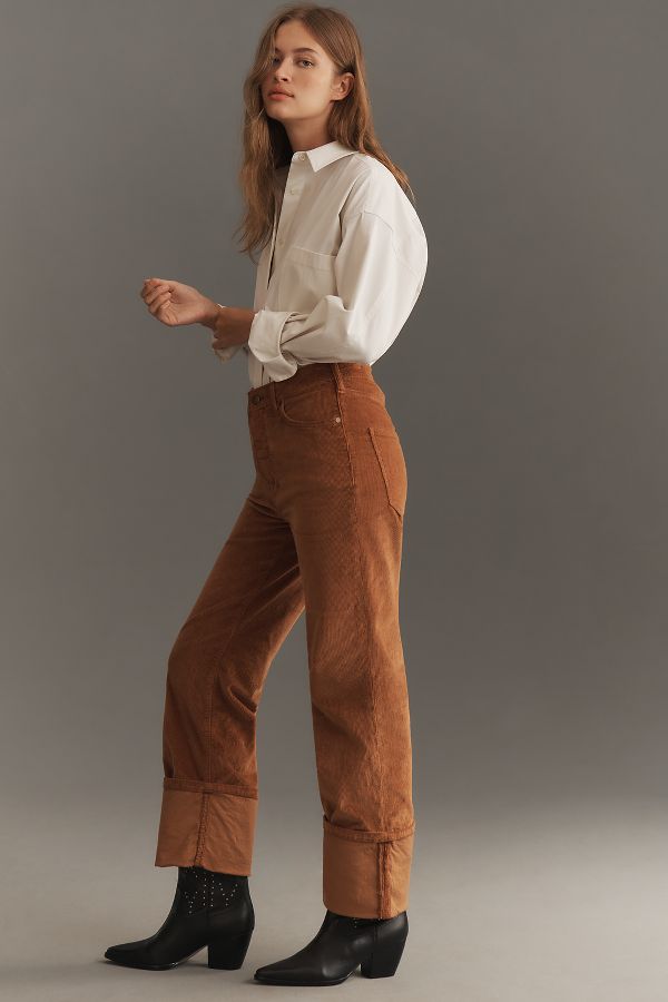 Slide View: 4: The Scotty Cuffed High-Rise Straight-Leg Jeans by Pilcro: Corduroy Edition