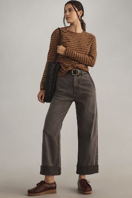 The Lonnie Cuffed High-Rise Crop Jeans by Pilcro