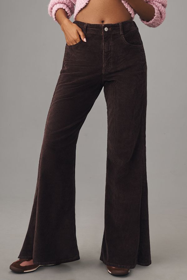 Slide View: 2: The Adi Mid-Rise Frayed Relaxed Flare Jeans by Pilcro: Corduroy Edition