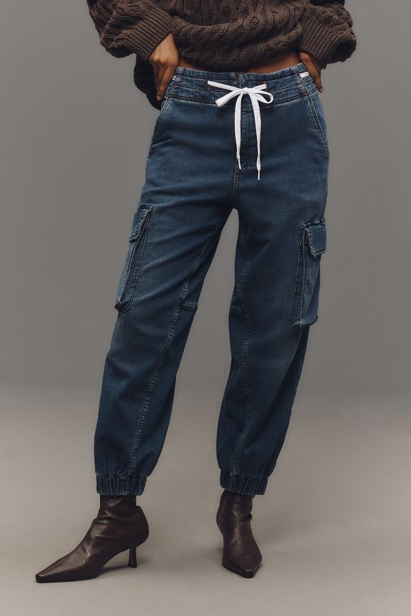 Vista de diapositivas: 3: Jeans Jogger Cargo de Tiro Alto Pilcro de Tejido Denim