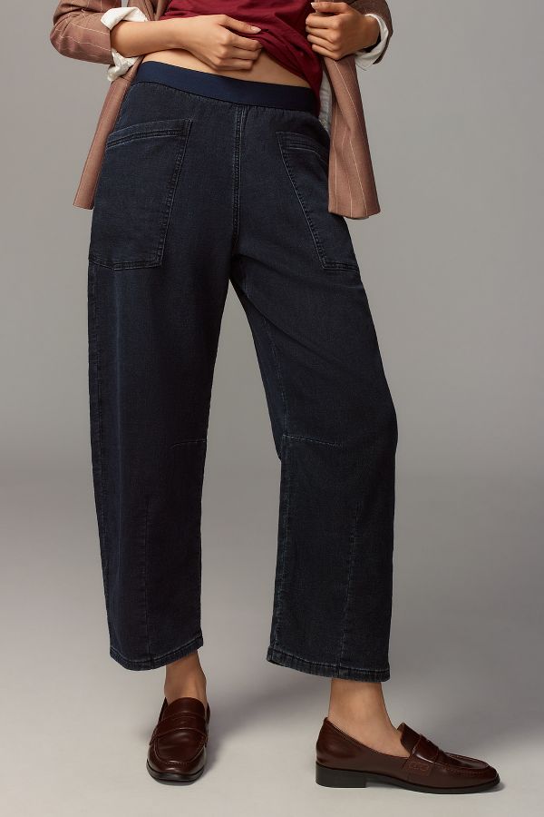 Slide View: 2: Pilcro Mid-Rise Pull-On Tapered Denim-Knit Jeans