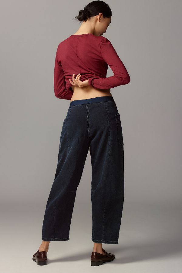 Slide View: 4: Pilcro Mid-Rise Pull-On Tapered Denim-Knit Jeans