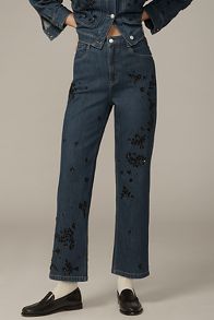 Slide View: 2: The Annie High-Rise Straight-Leg Jeans by Pilcro: Embellished Edition