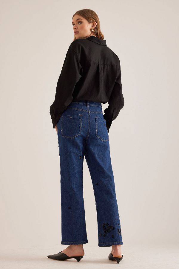 Slide View: 2: The Annie High-Rise Straight-Leg Jeans by Pilcro: Embellished Edition