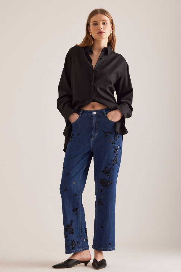 Slide View: 3: The Annie High-Rise Straight-Leg Jeans by Pilcro: Embellished Edition