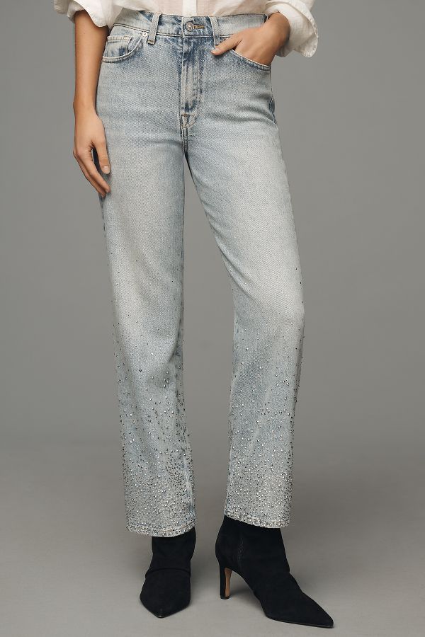 Slide View: 2: 7 For All Mankind Logan Embellished Straight-Leg Jeans