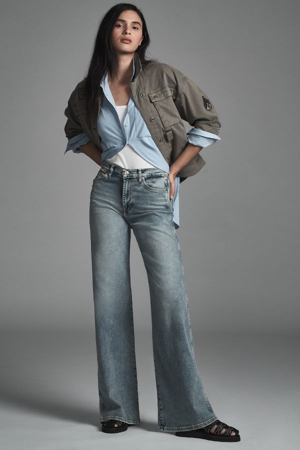 Slide View: 1: 7 For All Mankind Lotta Mid-Rise Wide-Leg Jeans