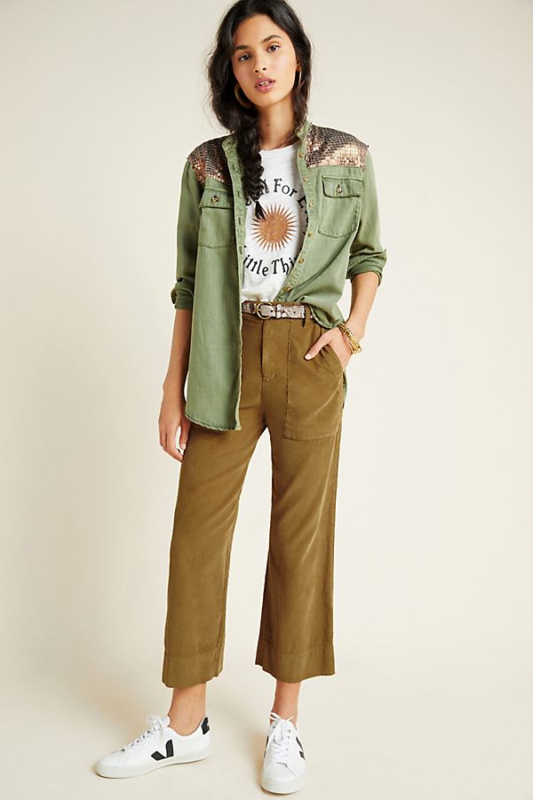 Slide View: 1: Vera Cropped Wide-Leg Corduroy Pants