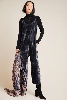 anthropologie blue velvet jumpsuit