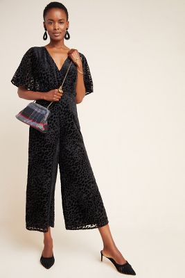 anthropologie blue velvet jumpsuit