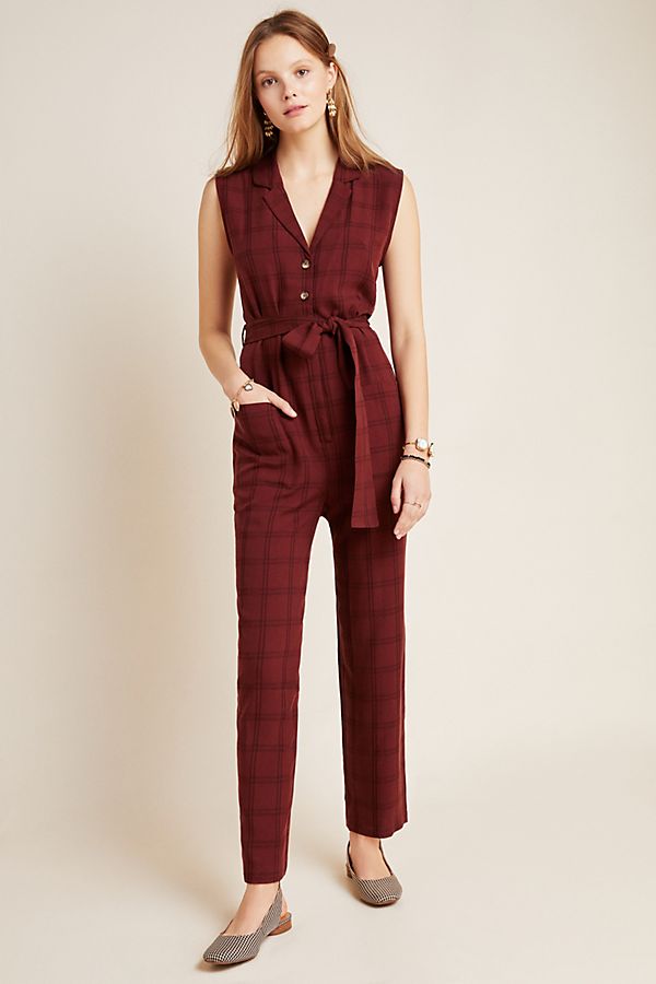 Slide View: 1: Brielle Plaid Jumpsuit