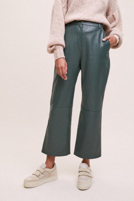 leather kick flare trousers