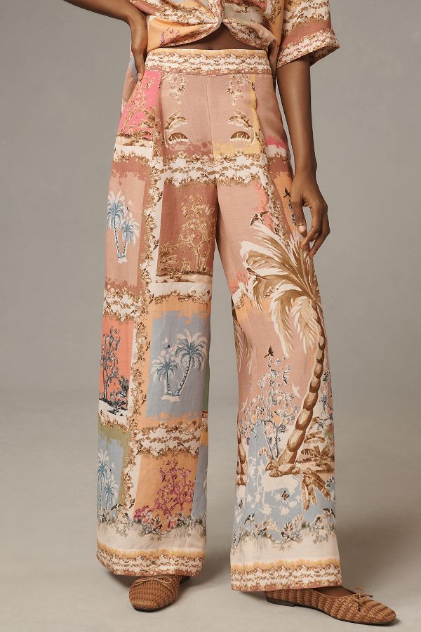 Slide View: 3: Pantalon Large en Lin Imprimé Ranna Gill Palm Beach