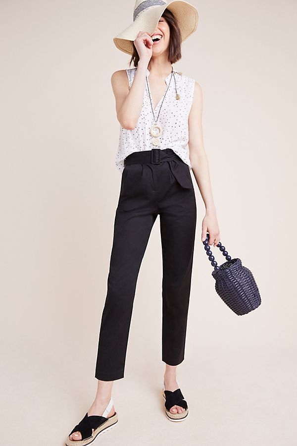 Slide View: 1: Belted Poplin Pants