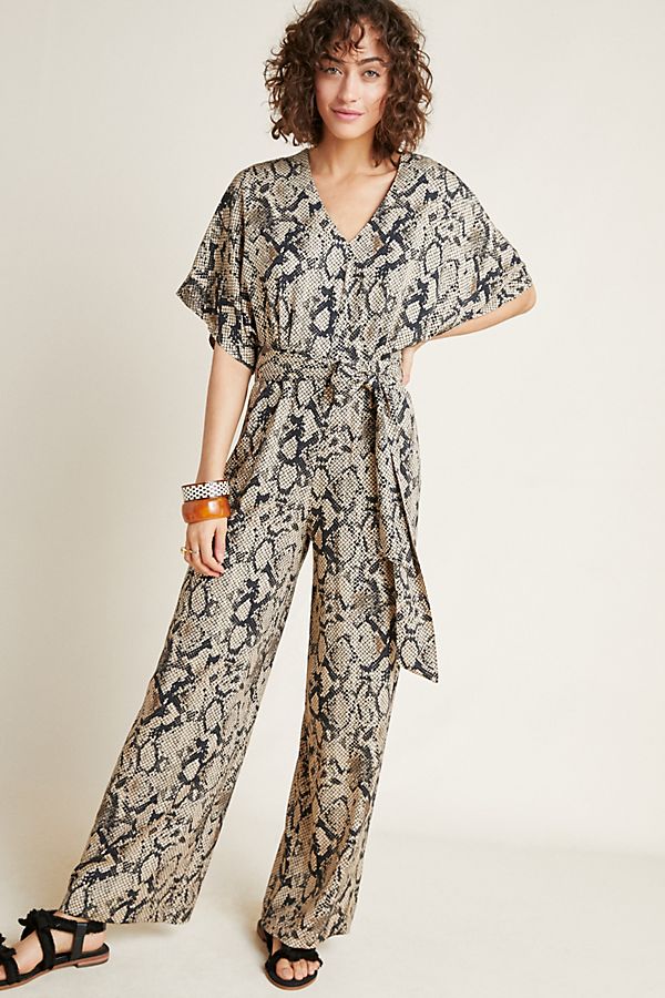 Slide View: 1: Snake-Printed Jumpsuit