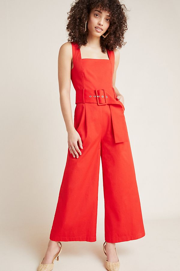 Slide View: 1: Pinafore Belted Jumpsuit