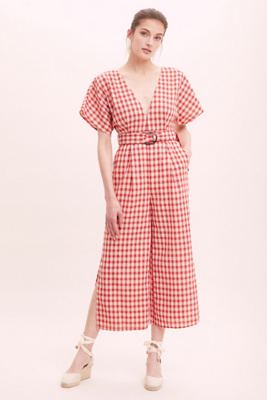 anthropologie gingham jumpsuit