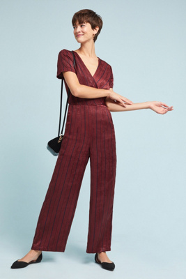 burgundy striped jumpsuit