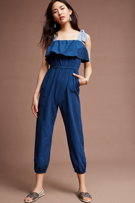 anthropologie navy jumpsuit