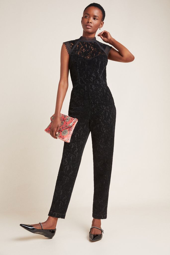 ML Monique Lhuillier Lace Velvet Jumpsuit | Anthropologie