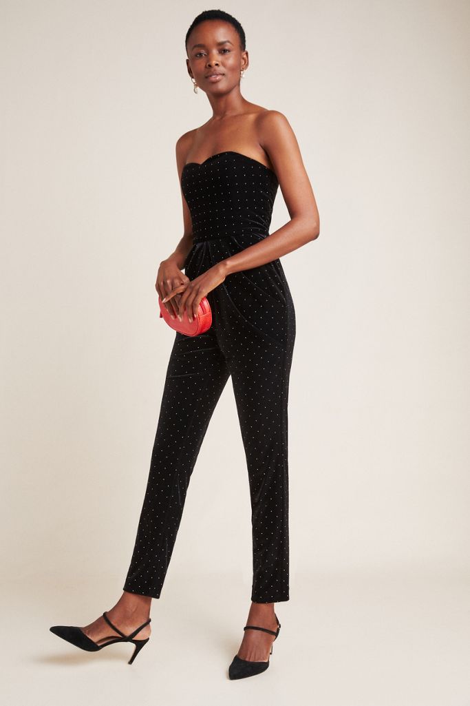 ML Monique Lhuillier Studded Velvet Jumpsuit Anthropologie