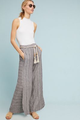 Striped Linen Wide-Leg Trousers 