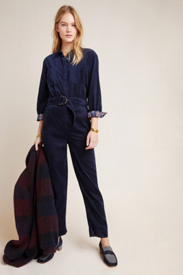 anthropologie navy jumpsuit